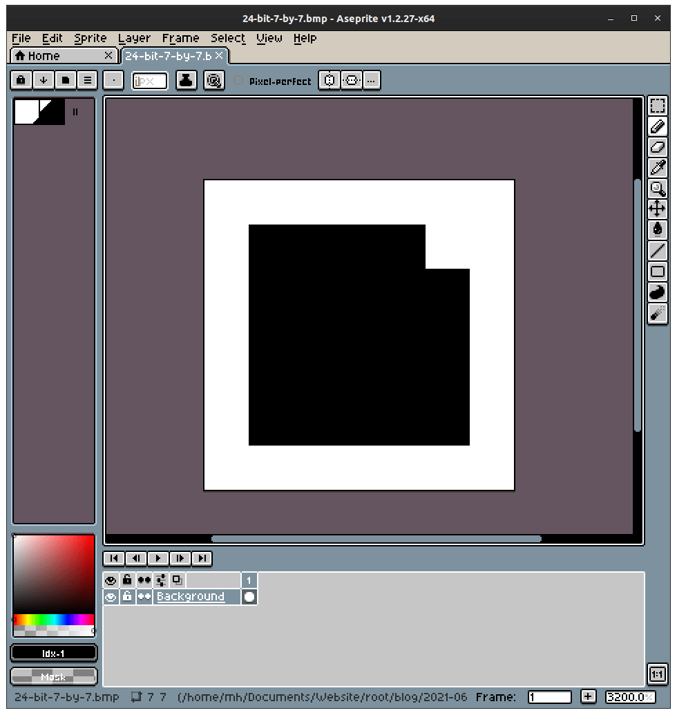 Screenshot of 24 bit (7x7) bitmap image.